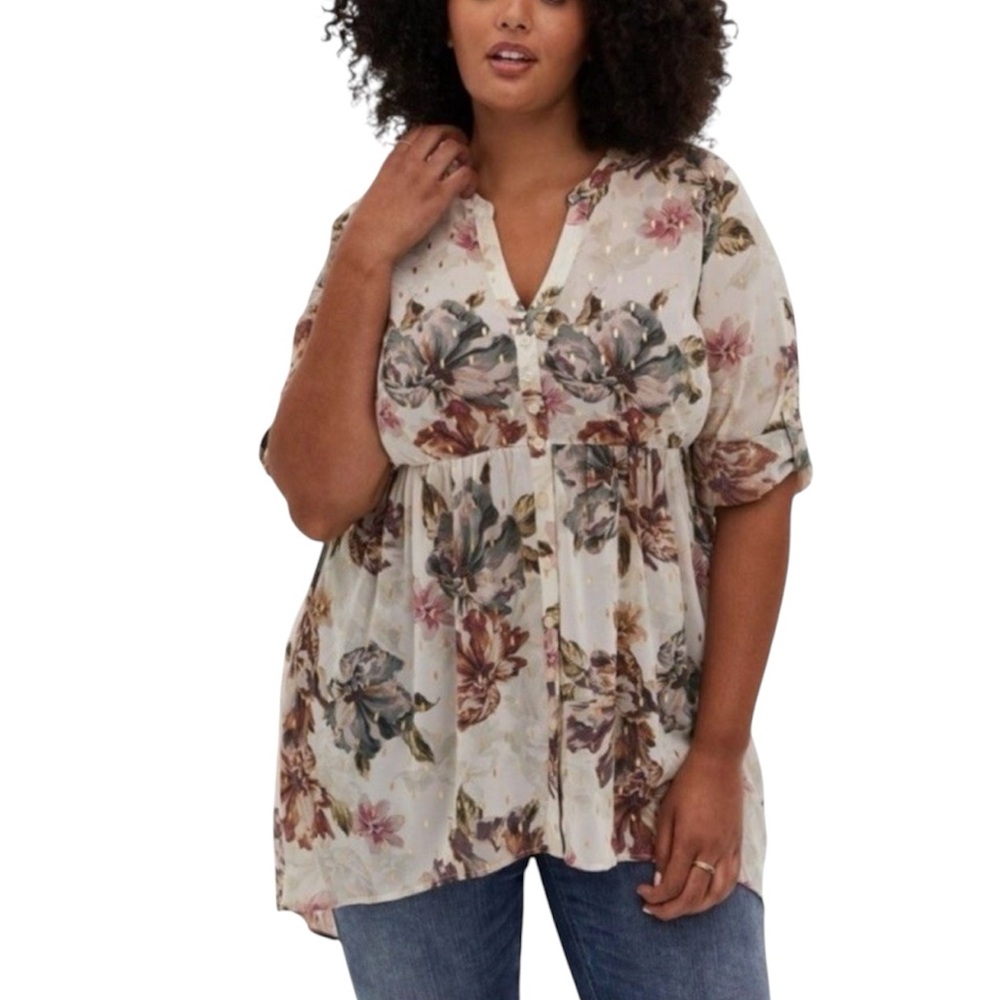 TORRID Floral Print Button Front Tunic Blouse
